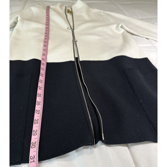 Damask Black/Cream Double Zipper Long Cardigan Front Pockets Size Medium M - Picture 6 of 12